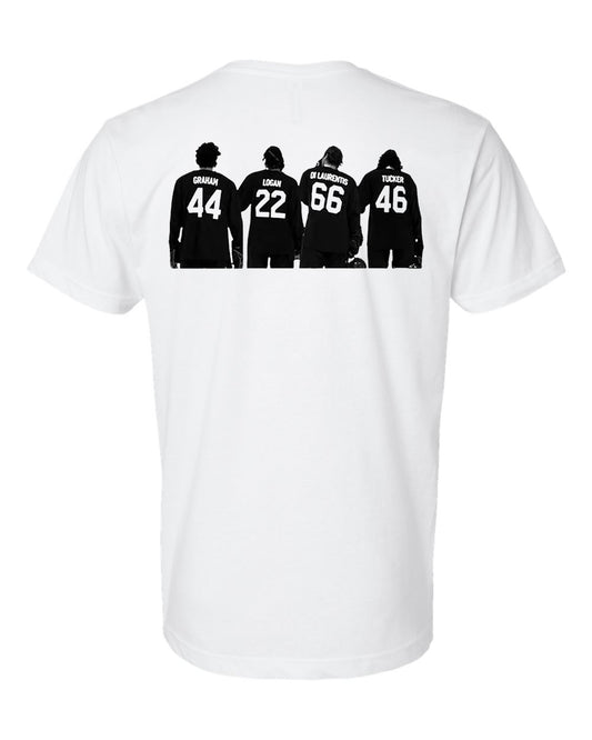 Off Campus Fab 4 Tee (DiLaurentis, Graham, Tucker, and Logan jerseys on front)