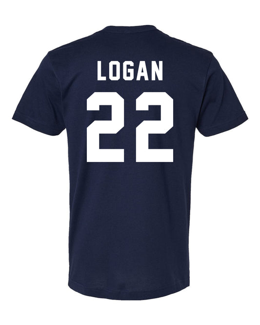 Off Campus LOGAN Tee with 22 on back and Briar logo on front in White, Black, and Navy Blue