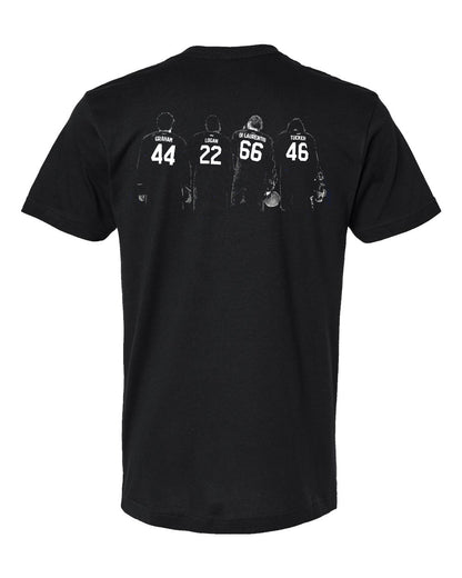 Off Campus Fab 4 Tee with the Briar Team logo on the front and their 4 jerseys on the back