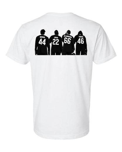 Off Campus Fab 4 Tee (DiLaurentis, Graham, Tucker, and Logan jerseys on front)