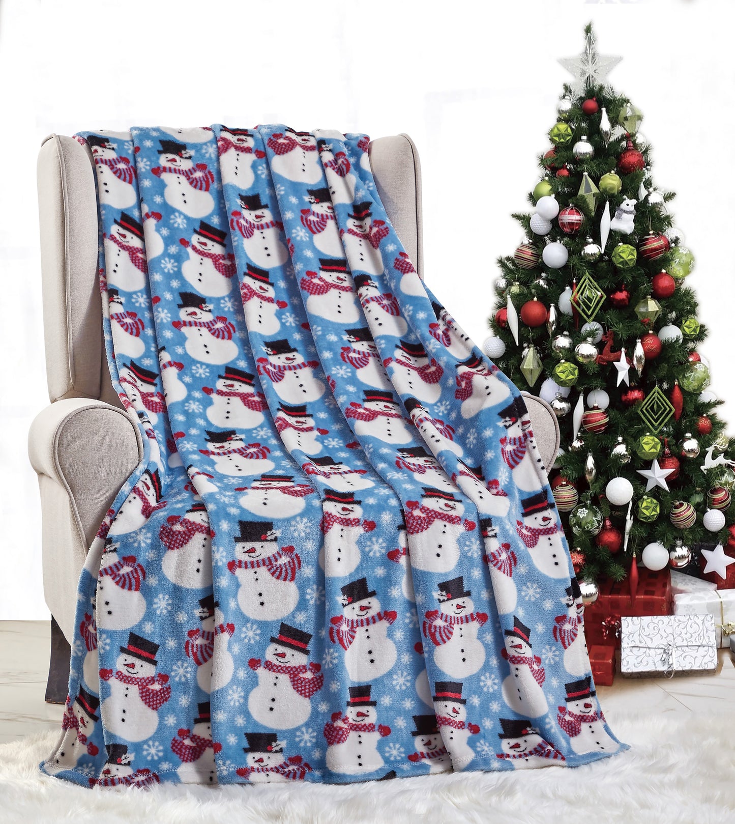 Blue Snowman Christmas Throw