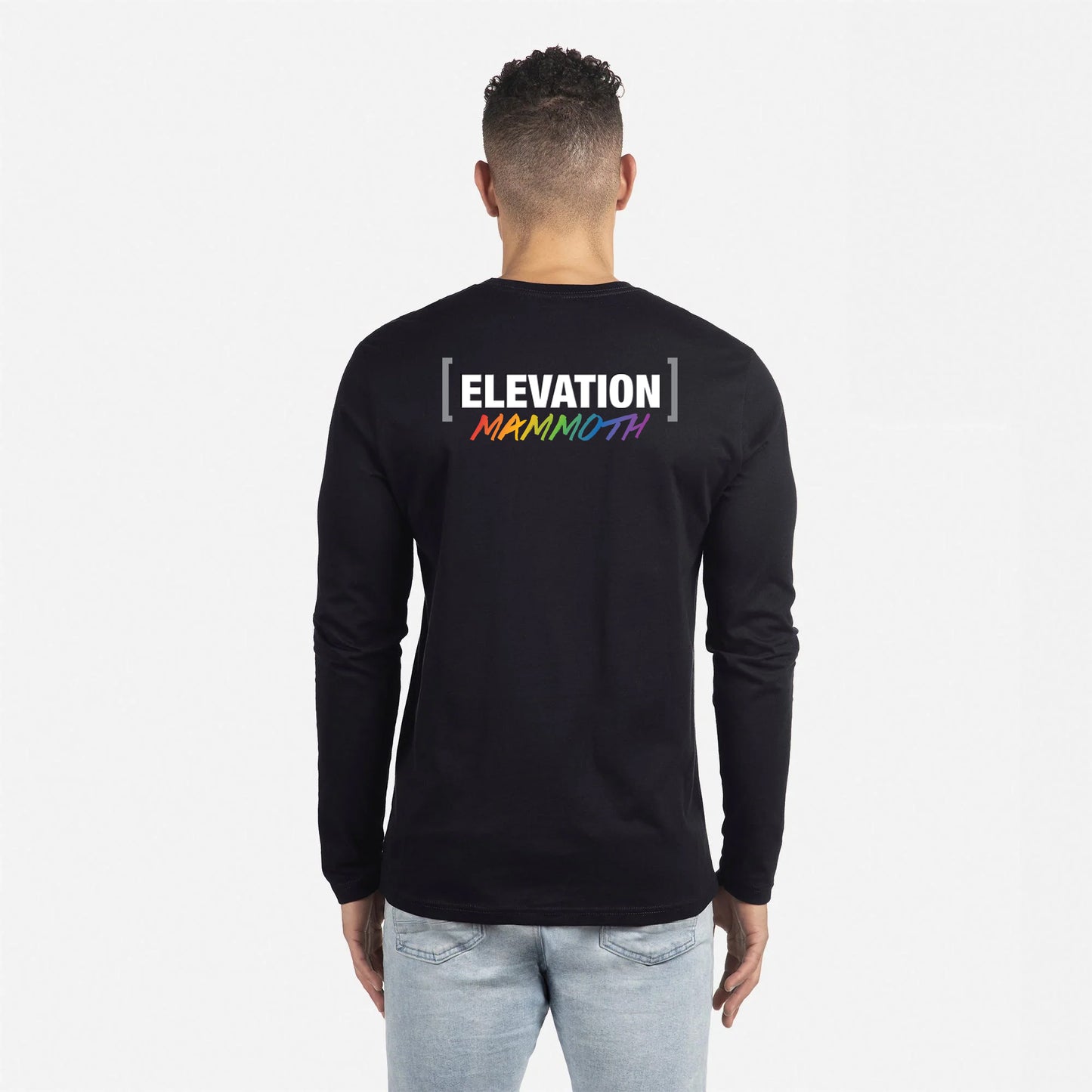 Long Sleeve T-Shirt with Goggles Logo on Front and (ELEVATON) Mammoth Rainbow Script  Logo on back