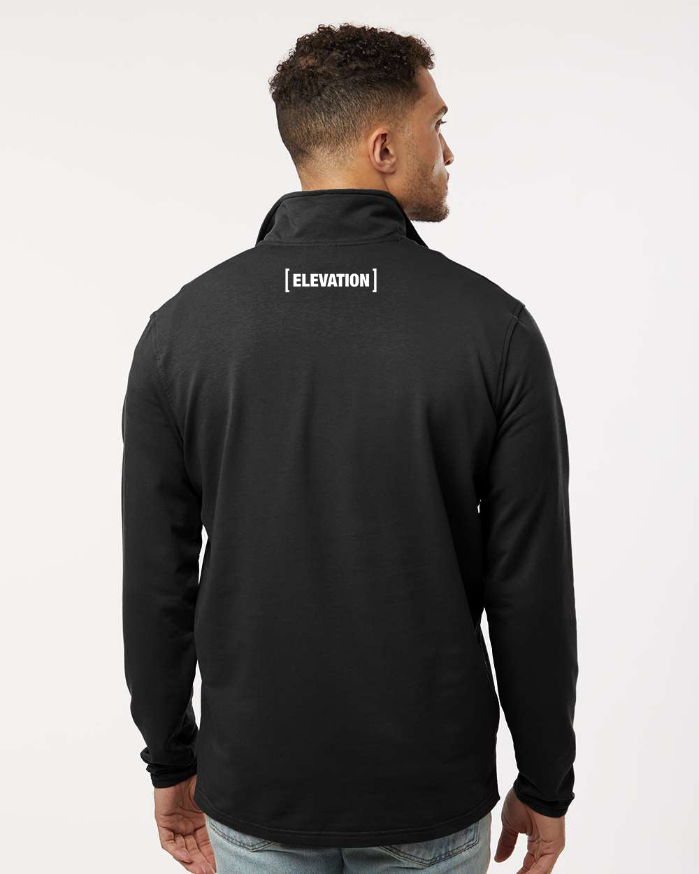 Long Sleeve Quarter Zip with Goggles Logo on Front and (ELEVATION) logo on back