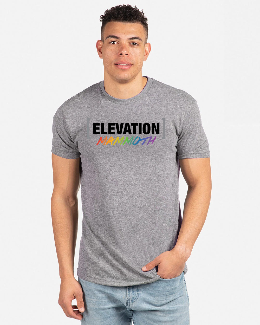 T-Shirt with Elevation Mammoth Rainbow Script front