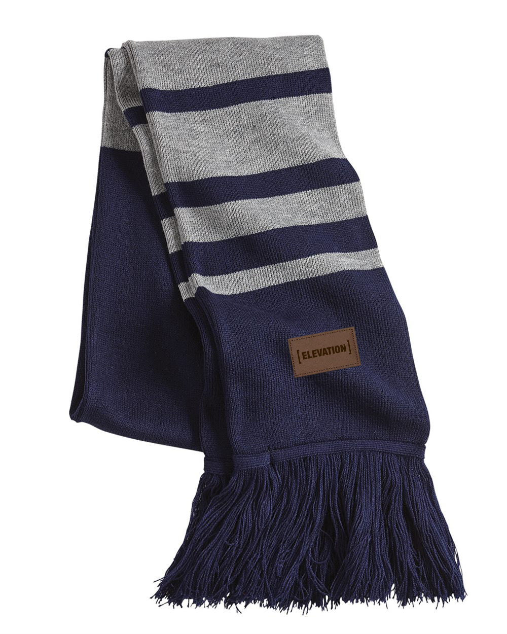 Scarf - Navy Stripes with (ELEVATION) Logo on faux leather