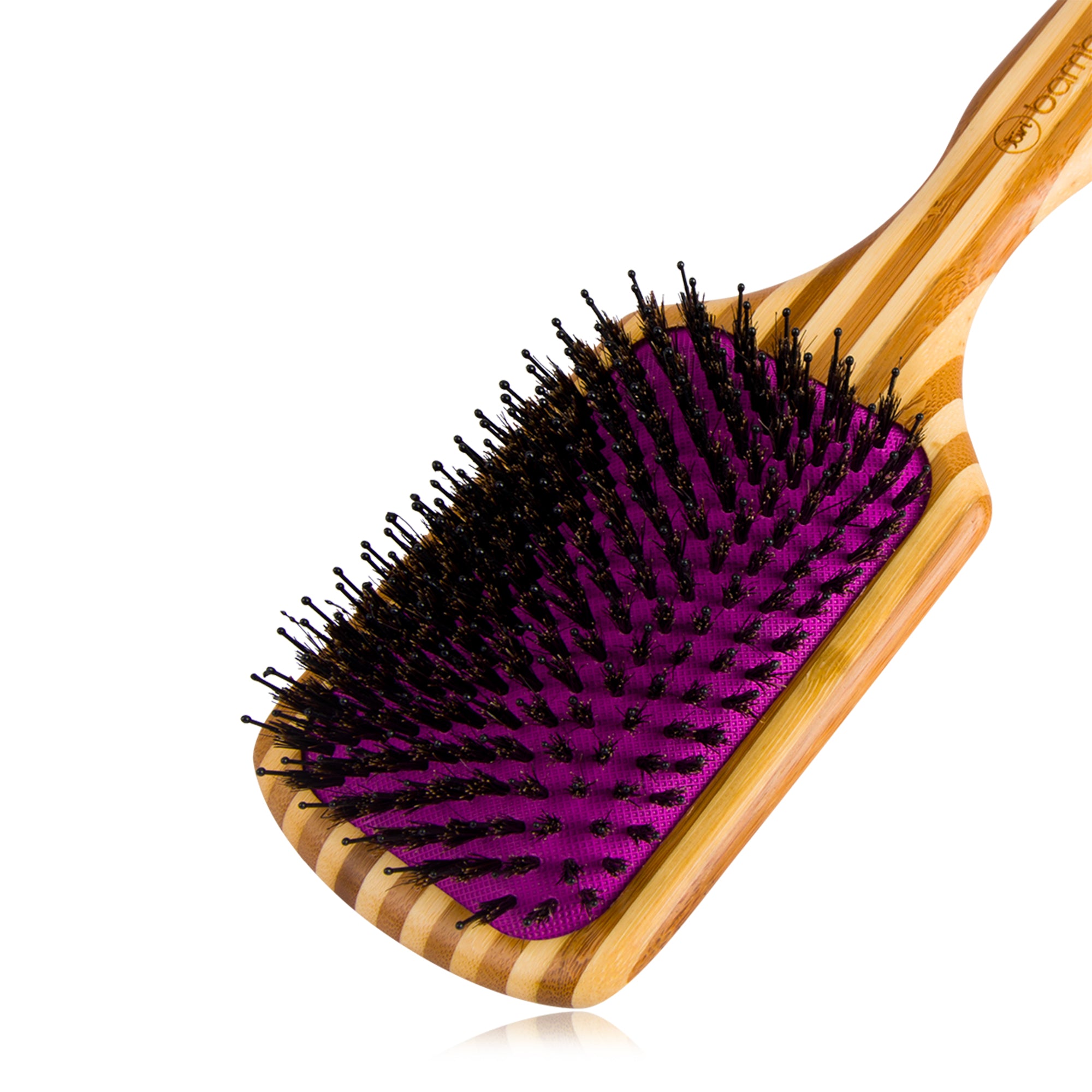 Bamboo XL Detangling Paddle Brush with Boar Bristles - Purple