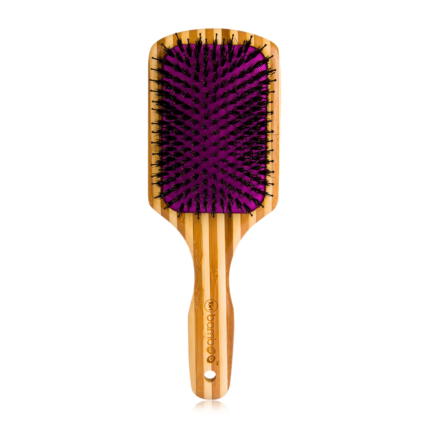 Bamboo XL Detangling Paddle Brush with Boar Bristles - Purple