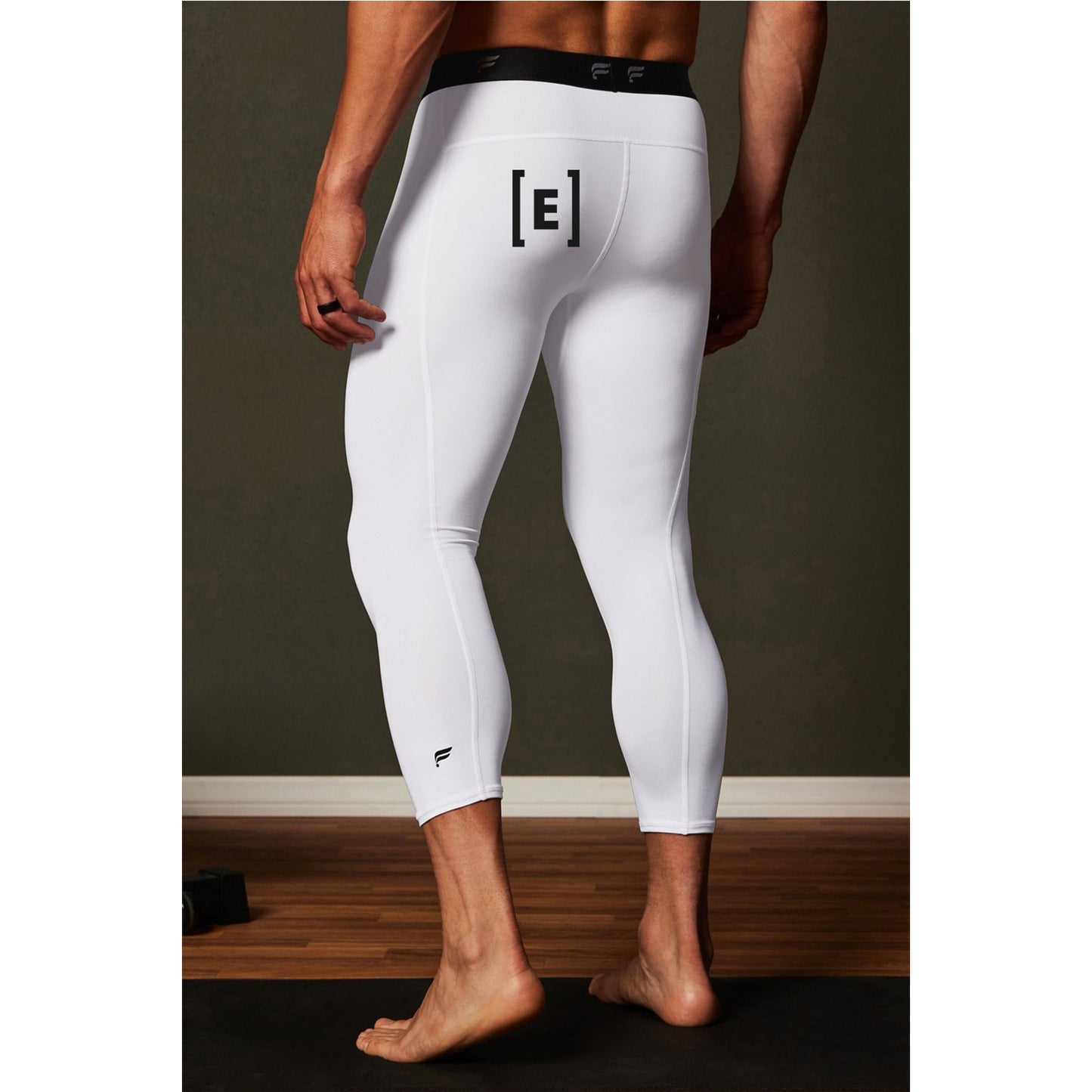 Long Base Layer Tights 3/4 length White with (E) logo on left cheek