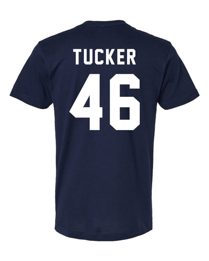 Off Campus TUCKER Tee with 46 on back and Briar logo on front in White, Black, and Navy Blue