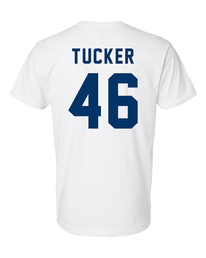 Off Campus TUCKER Tee with 46 on back and Briar logo on front in White, Black, and Navy Blue