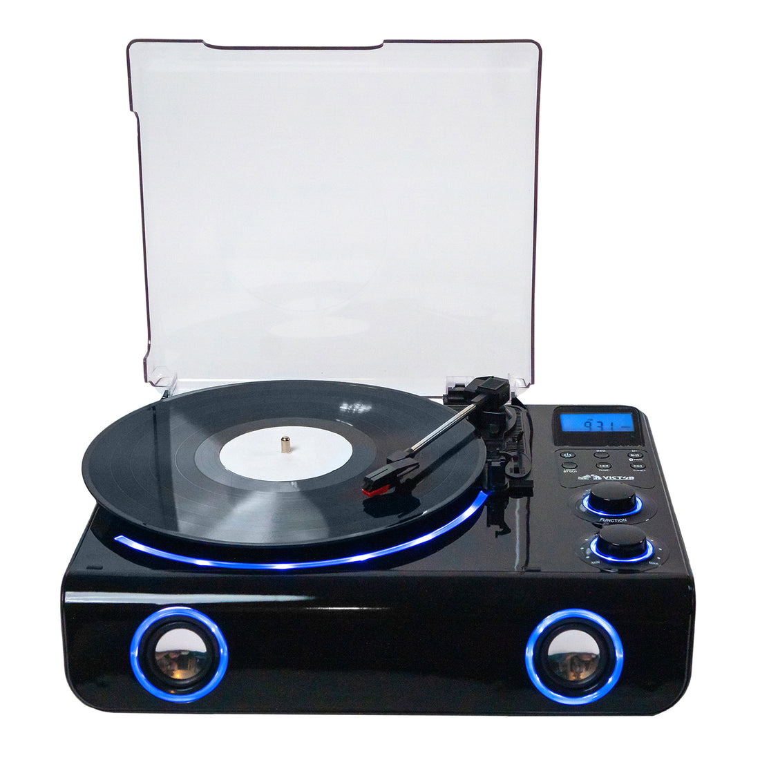 VICTOR Beacon 5-in-1 Turntable System with Blue LED Accent Lighting, Black (VHRP-1200-BK)