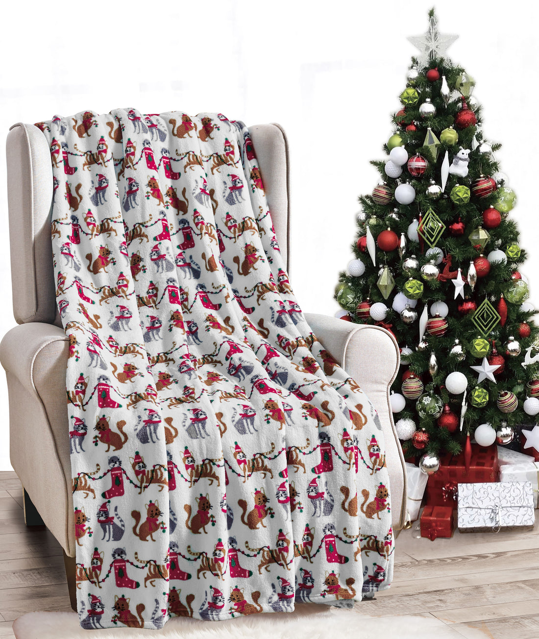 White Christmas Cats Christmas Throw