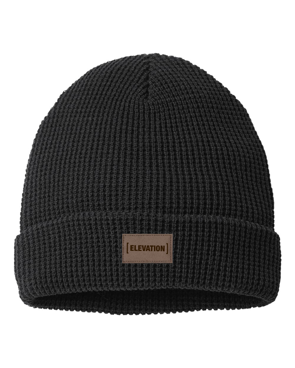 Beanie - Waffle Knit with  (ELEVATION) Logo on faux leather