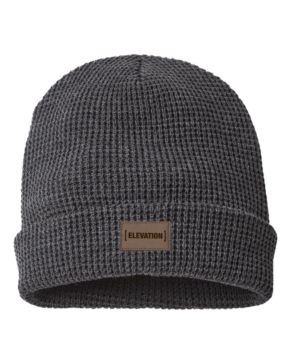 Beanie - Waffle Knit with  (ELEVATION) Logo on faux leather