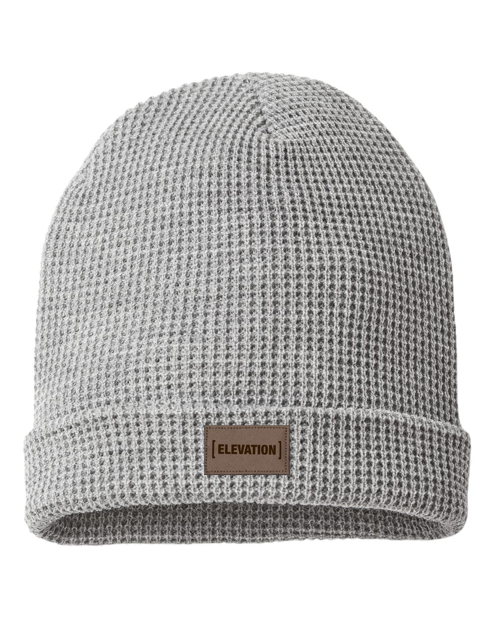 Beanie - Waffle Knit with  (ELEVATION) Logo on faux leather