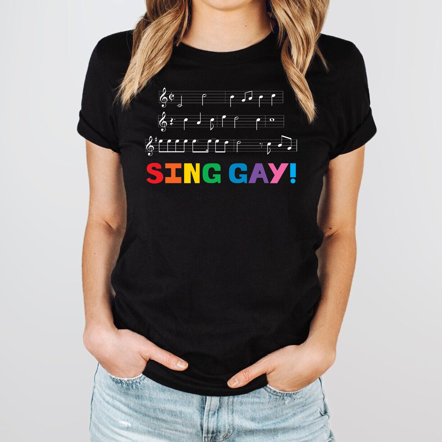 SING GAY with music notes T