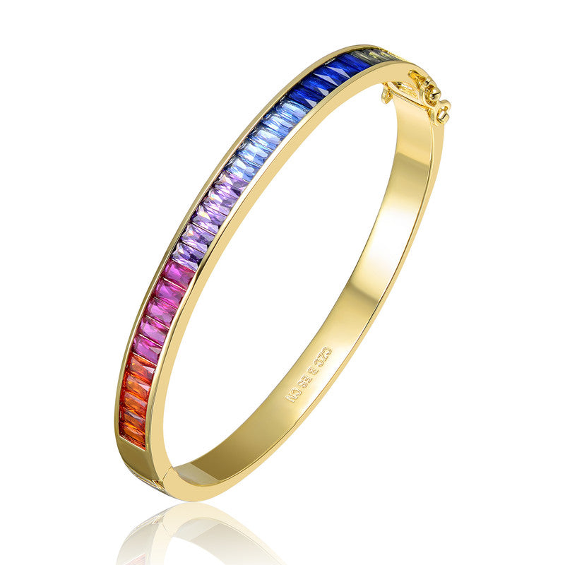 Baguette-cut Gemstones Gold-tone Bangle Bracelet