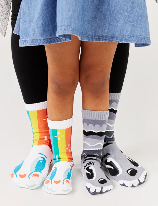 Rainbowface & Mr. Gray Fun Mismatched Socks Gift Set (2 Pairs,1 Pair Adult Large and 1 Pair Adult Small)