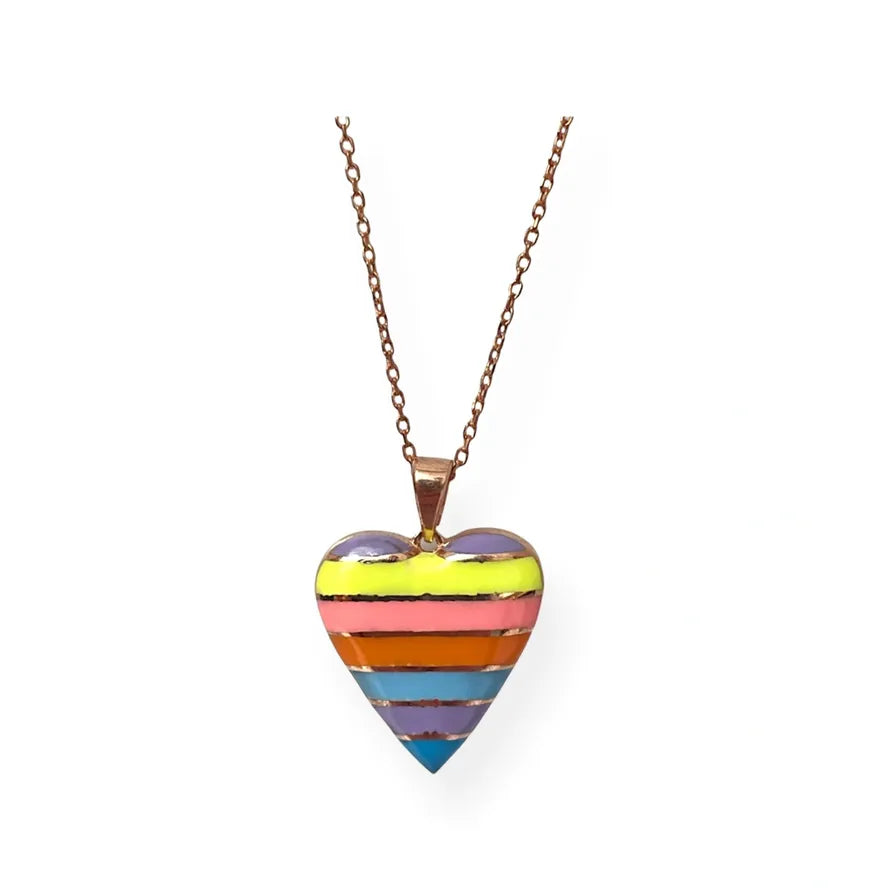 Enamel Rainbow Heart Necklace
