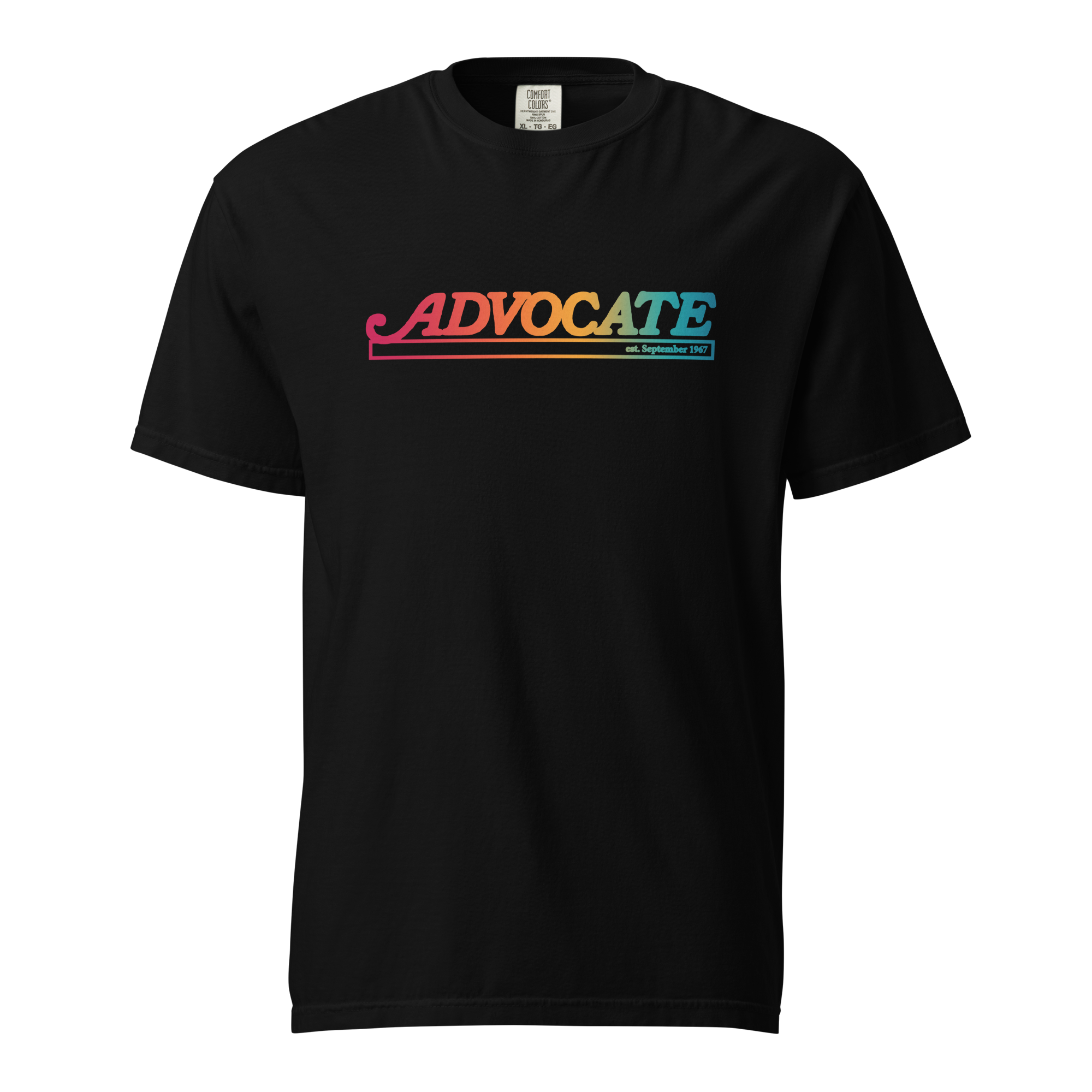 The Advocate Headline Unisex Garment-dyed Heavyweight T-shirt (Rainbow)