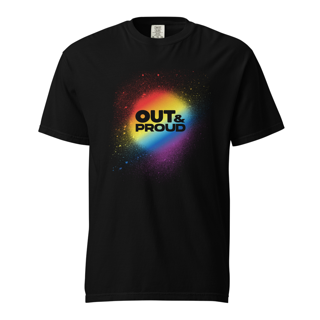 Out &amp; Proud Rainbow Spray Unisex Garment-dyed Heavyweight T-shirt
