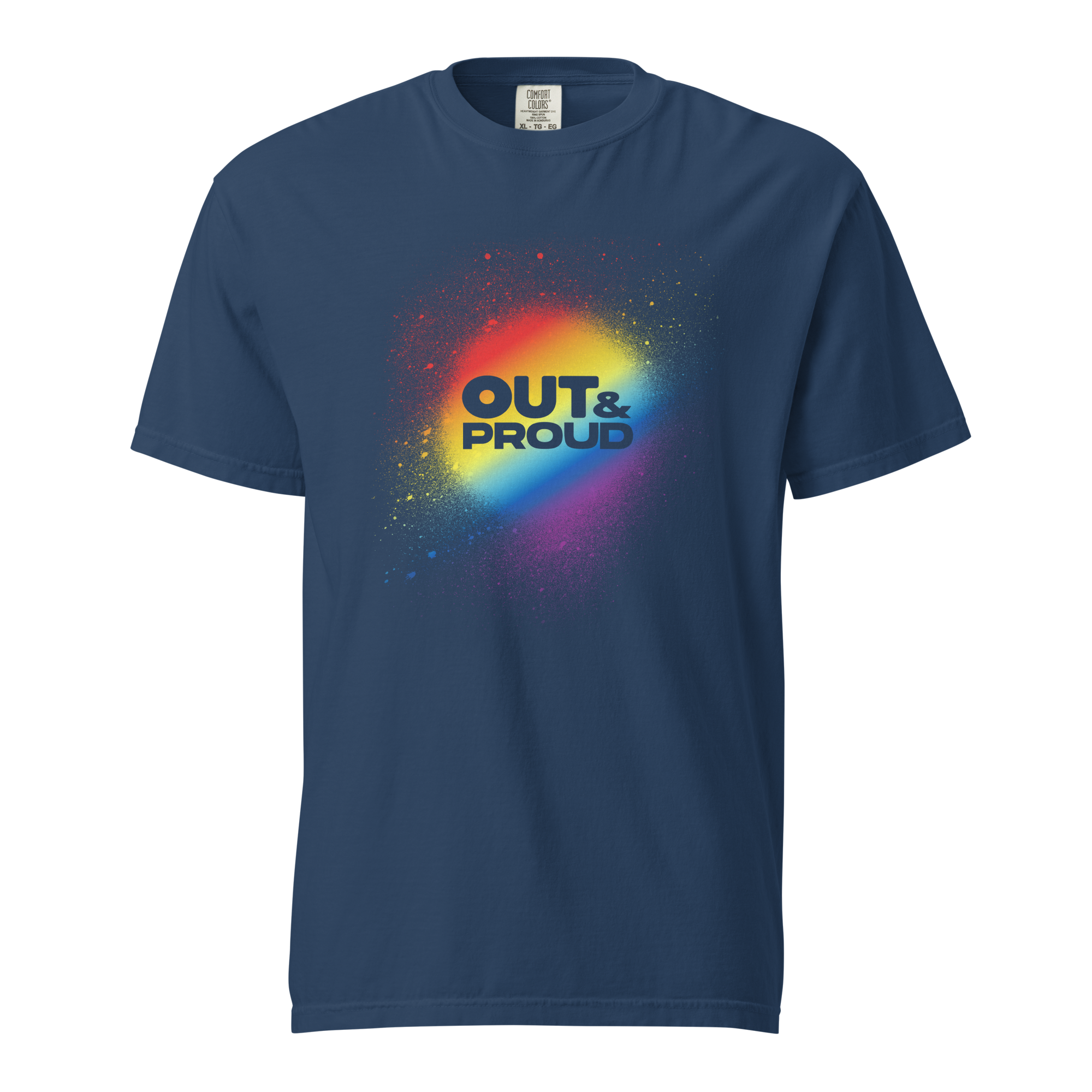 Out &amp; Proud Rainbow Spray Unisex Garment-dyed Heavyweight T-shirt