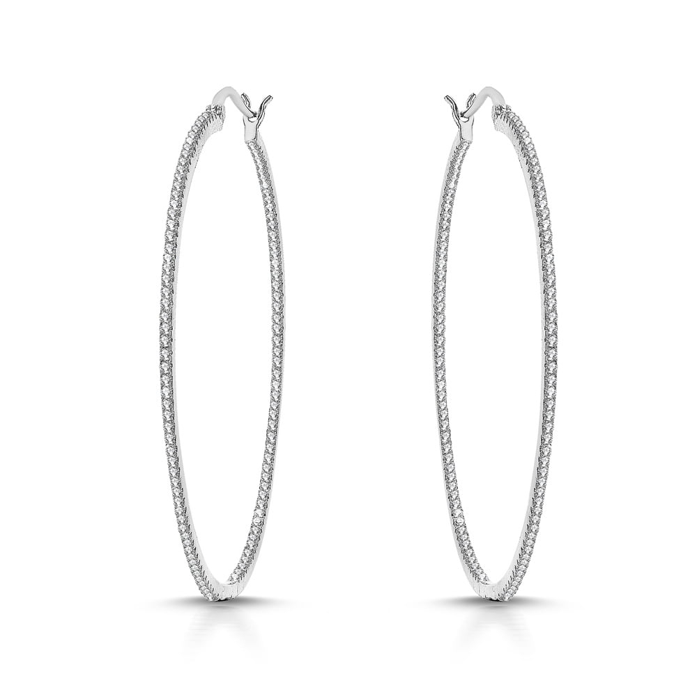 Cubic Zirconia Inside-Outside Hoop Earrings