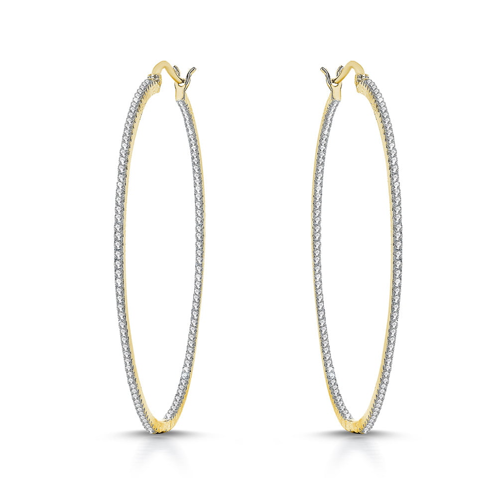 Gold Plated Clear Cubic Zirconia Hoop Earrings